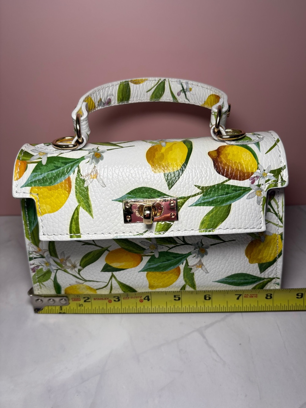 🍋 Lemon Print Made In Italy Small Top Handle Crossbody Bag - Picture 3 of 13